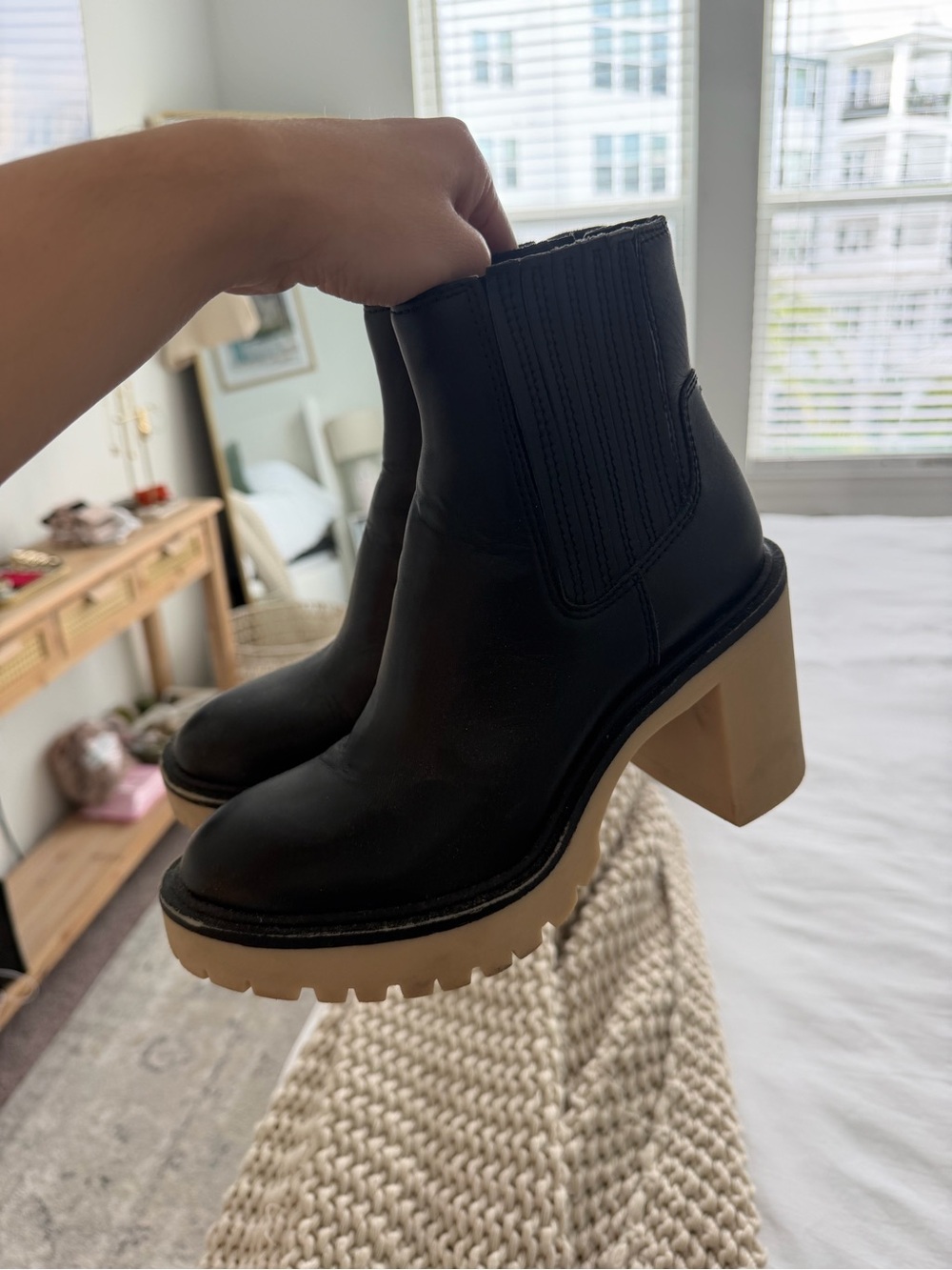 Dolce Vita Black Leather Chunky Heel